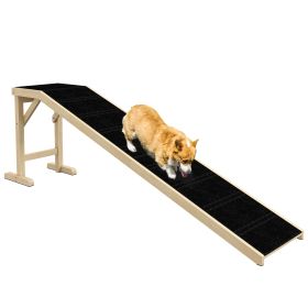 Dog Ramp Pet Ramp for Bed, Non-Slip Carpet, Top Platform, 74" x 16" x 25", Natural