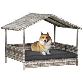 Wicker Dog House Elevated Raised Rattan Bed with Removable Cushion Lounge, Charcoal Gray (Option: Gray-830x175x690 mm)
