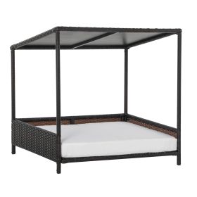 Wicker Dog House Raised Rattan Puppy Bed Cat Shelter for Indoor Outdoor Garden Patio Pet Sofa with Removable Cushion for Medium Sized Pet Brown (Option: Brown and White-875x725x170 mm)